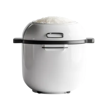 a white rice cooker with a black handle