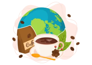 a cup of coffee next to the earth