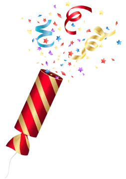 a red and gold party hat with streamers