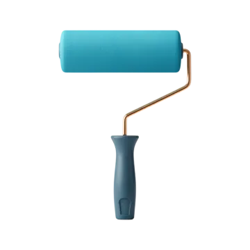 a blue paint roller on a white background