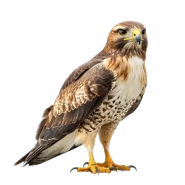 a hawk standing on top of a white surface