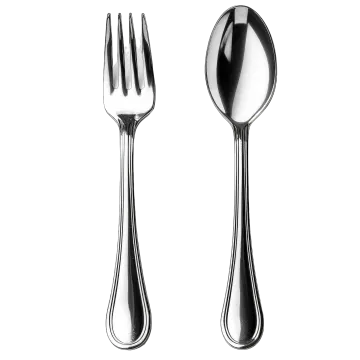 a set of silverware on a white background
