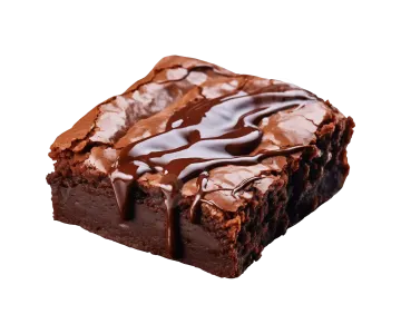 a piece of brownie on a white background