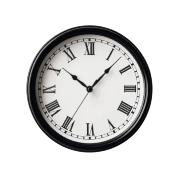 a black and white clock on a white background