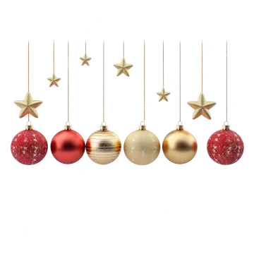 a set of christmas ornaments hanging on a white background