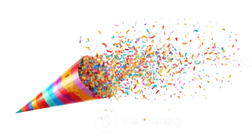 a colorful party hat with confey on it