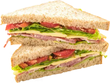 a sandwich cut in half on a white background