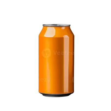 a can of orange soda on a white background