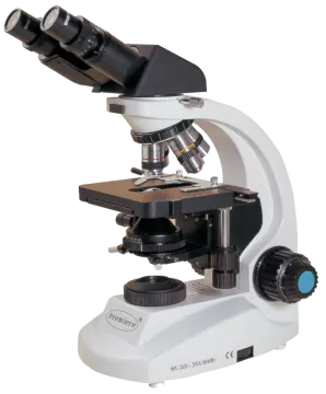A microscope with a white background