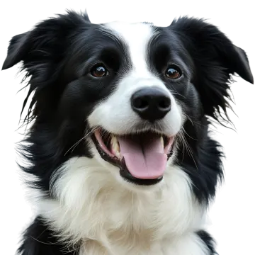 a close up of a black and white dog