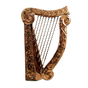 a golden harp on a white background