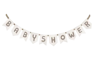 a white and brown banner with the words'baby shower '