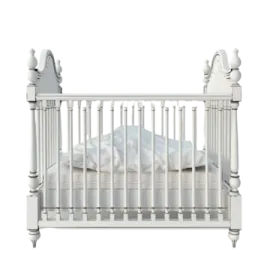 a baby cribt with white sheets and pillows