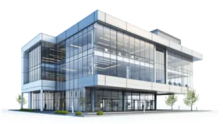 an architectural rendering of a modern office building