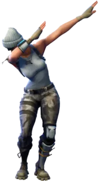 a woman in a gray shirt and black pants is dancing with her arms outstretched