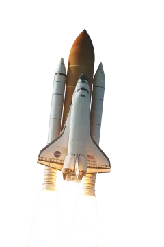 a space shuttle taking off into the sky