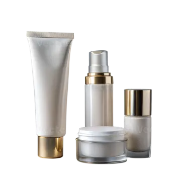 a set of cosmetic products on a white background