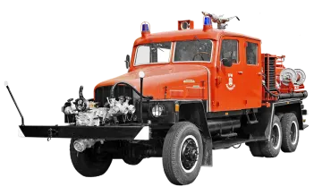 an orange fire truck on a white background