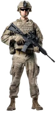 a soldier in camouflage clothing holding a rifle