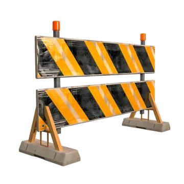 a pair of safety barriers with orange and black stripes
