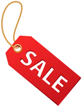 a red sale tag with the word sale on it