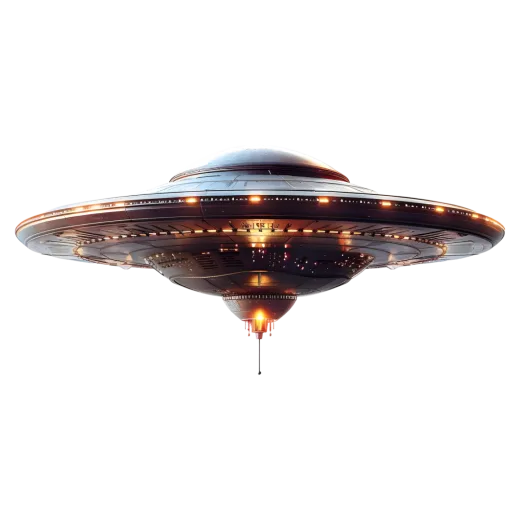 an alien ship flying through the sky
