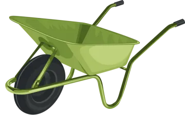 a green wheelbard with black wheels