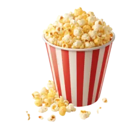 a red and white striped cup filled with popcorn