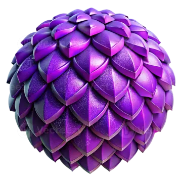 a purple ball with many pieces of paper on it