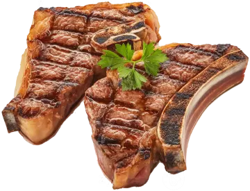 two pieces of beef on a white background