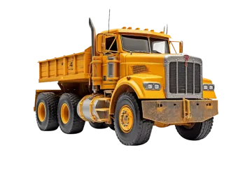 a yellow dump truck on a white background