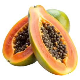 a cut open papa with seeds and seeds inside