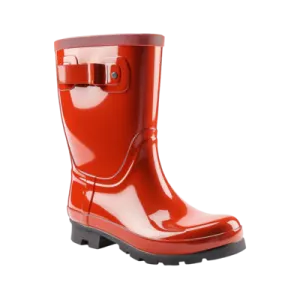 a pair of red rain boots