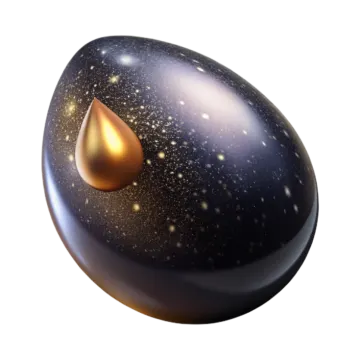 a black egg with gold flakes on it
