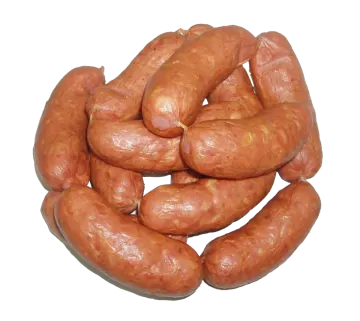 a pile of sausages on white background