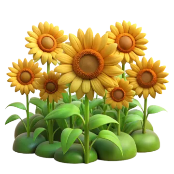 a bunch of yellow sunflowers with green leaves