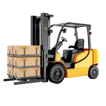 a fork truck with boxes on the back