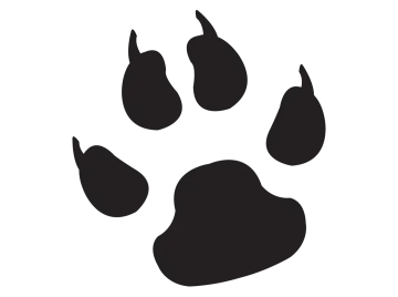 a black paw print on a white background