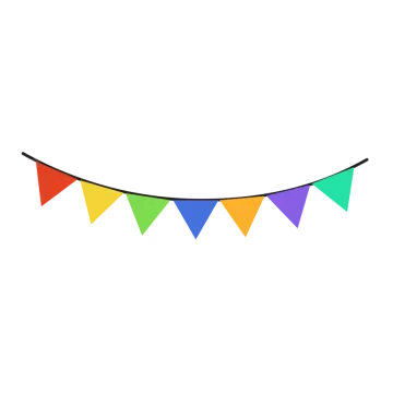 a rainbow colored pennant on a white background