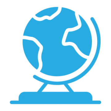 a blue globe on a white background