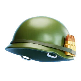 a green helmet with a bullet on it