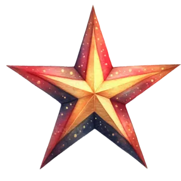 a watercolor painting of a red and yellow star