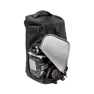 a camera bag with the lens attached to it