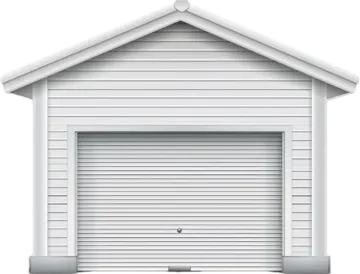 a white garage with shutters on the side