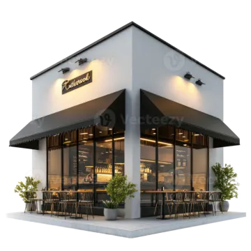 a 3d rendering of a restaurant on a white background