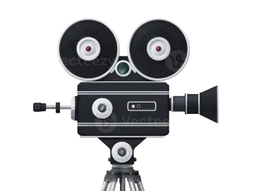 an old movie camera on a tripod