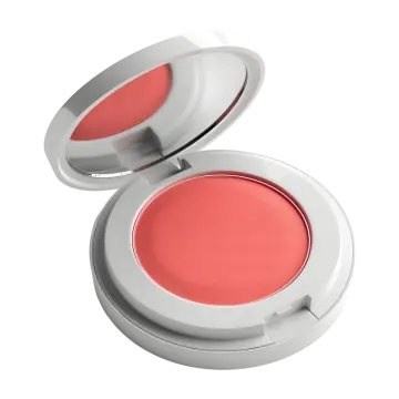 a bright pink blush blusher in a white container