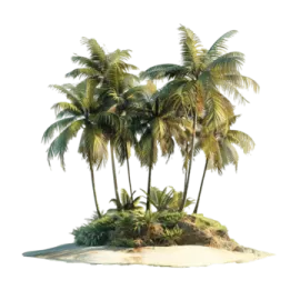 a small island with three palm trees