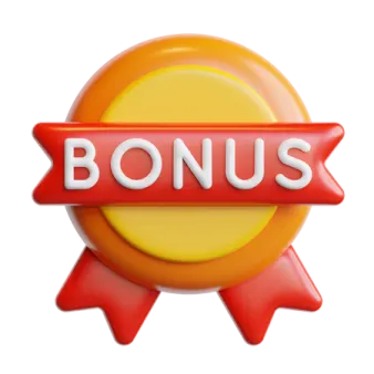 a red and yellow button with the word bonus on it