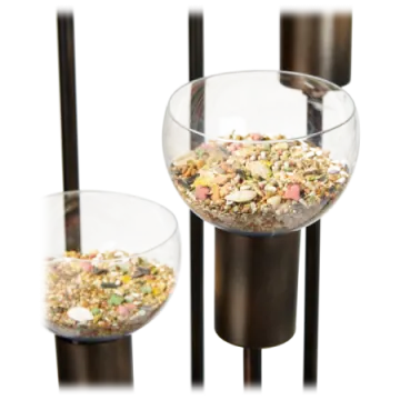three glass bird feeders on a white background